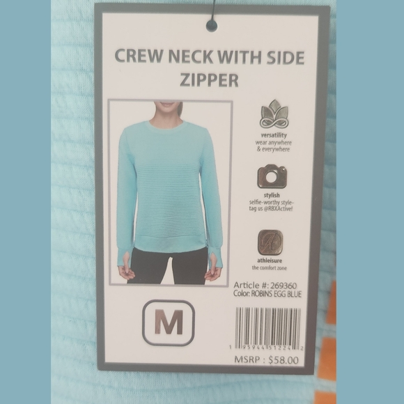 RBX New Robins Egg Blue Long Sleeve Side Zipper Sweatshirt Medium - Picture 2 of 8